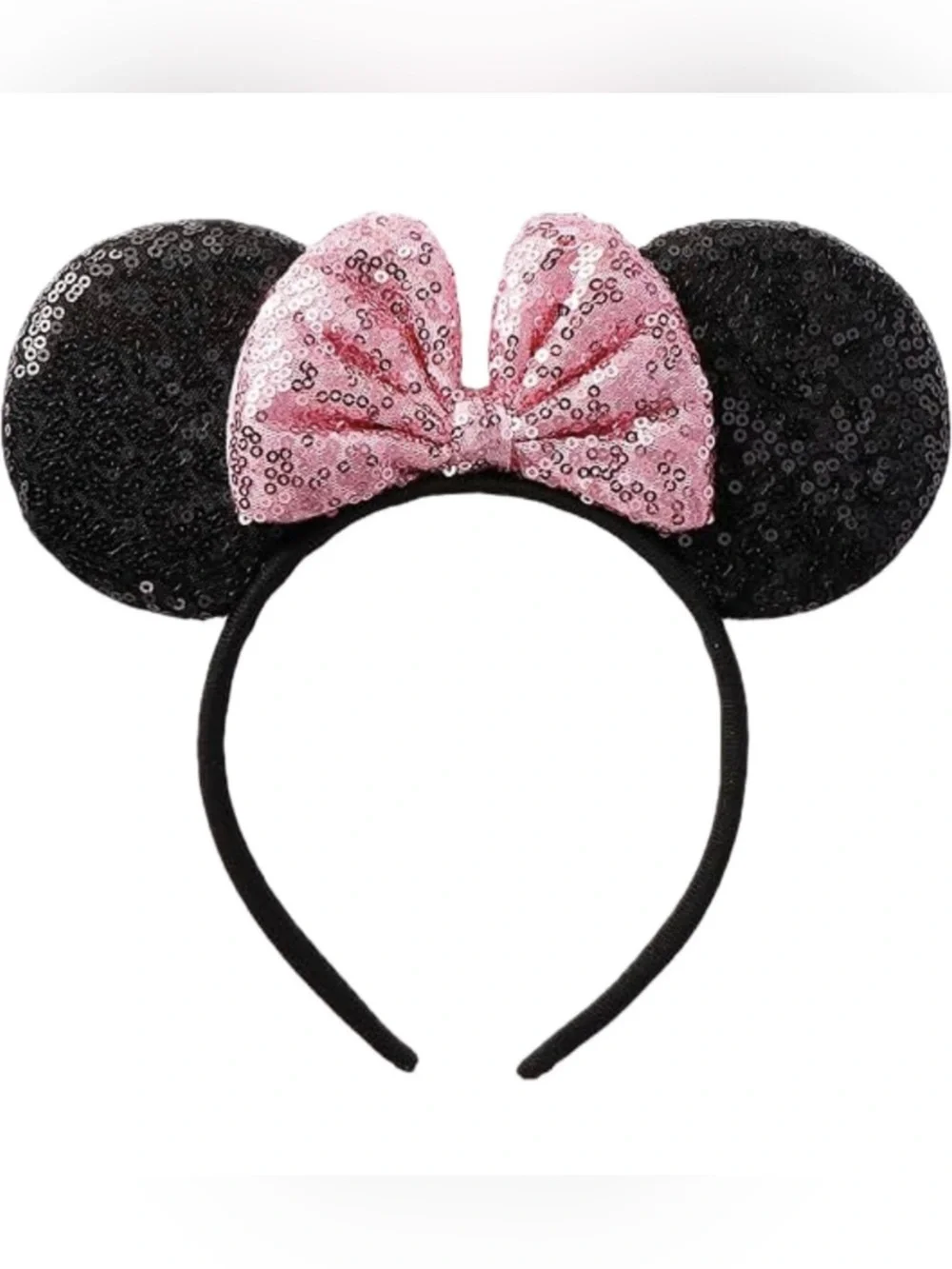 Sequin Minnie Ear Headband with Pink Bow
